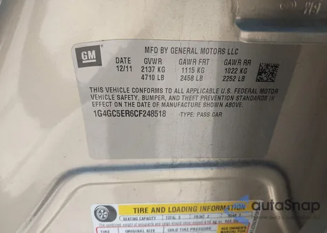 2012 Buick Lacrosse Leather Group z USA, uszkodzony, nr VIN 1G4GC5ER6CF248518